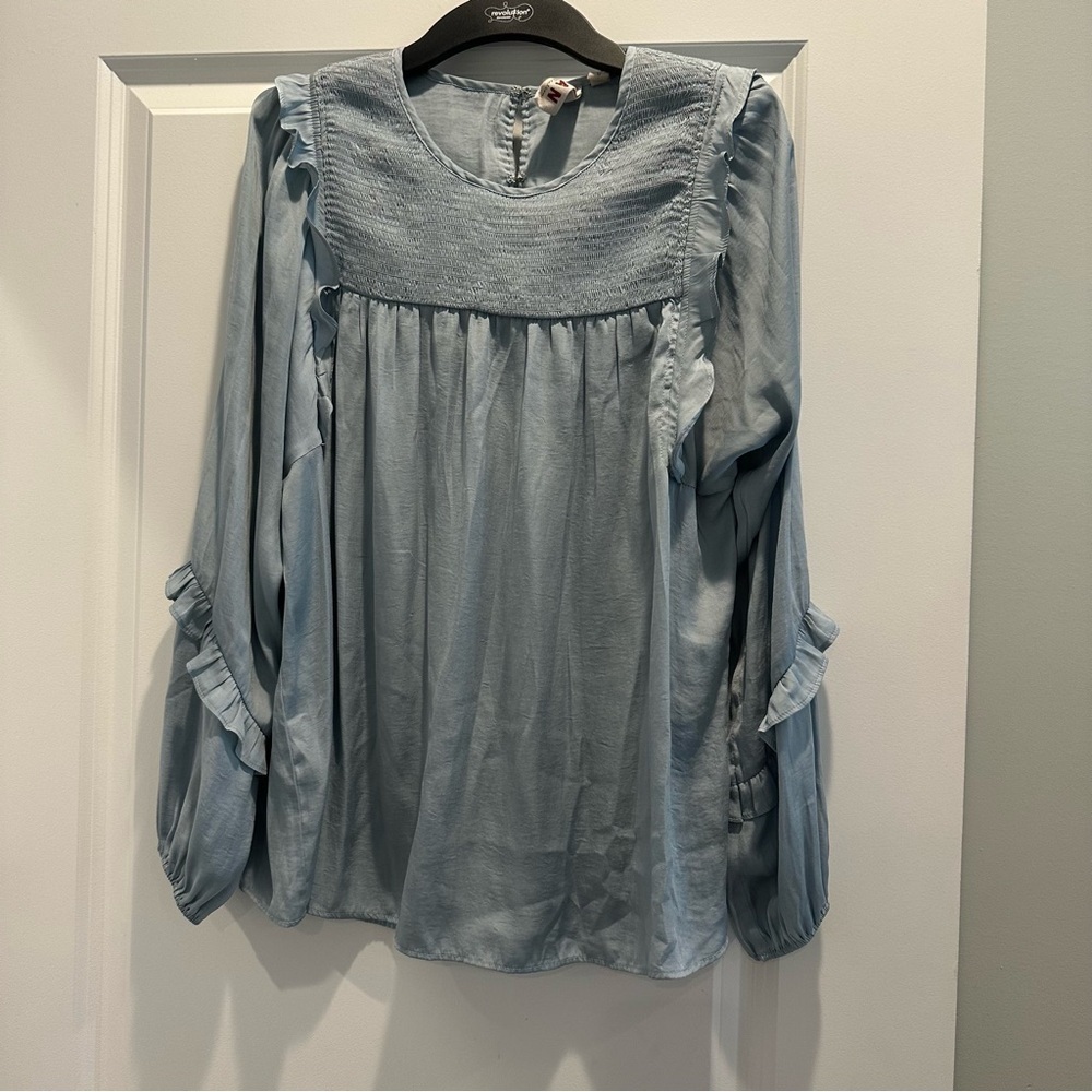 Dolan Light Blue Ruffle Blouse Size Medium